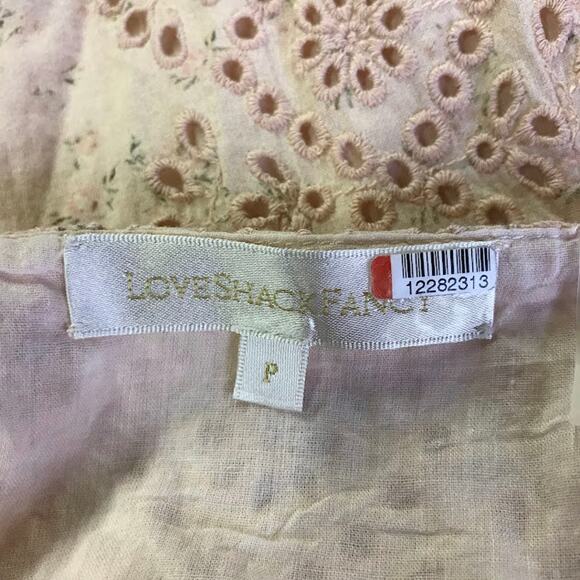 LoveShackFancy Pink Cressida Dress P/00 Cascade Ruffle V-Neck Eyelets Flutter - Picture 3 of 6